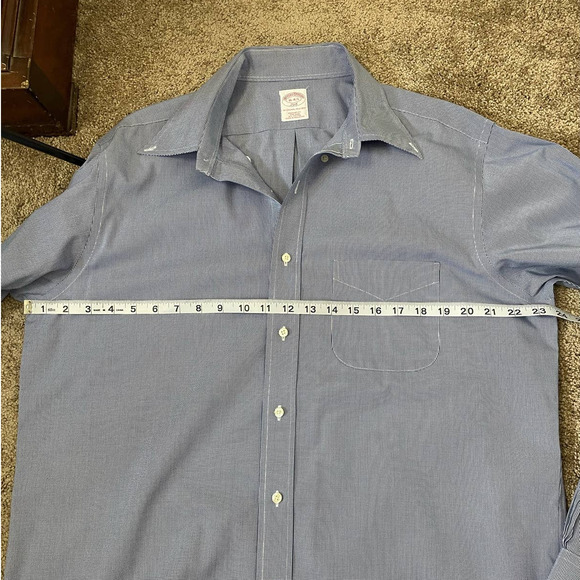Brooks Brothers Men's Button Down Shirt Blue Non-Iron Slim Fit Size 16 4/5 - Picture 7 of 10